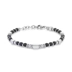 Lapis Lazuli Beaded Adjustable Bracelet in Stainless Steel