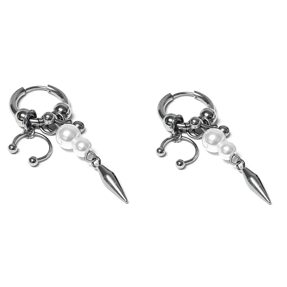 Y2K Punk Goth Spike Rivet Ball Pearl Stainless Steel Hoop Earrings