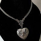 Gothic Bat Locket Zinc Alloy Pendant Chunky Necklace