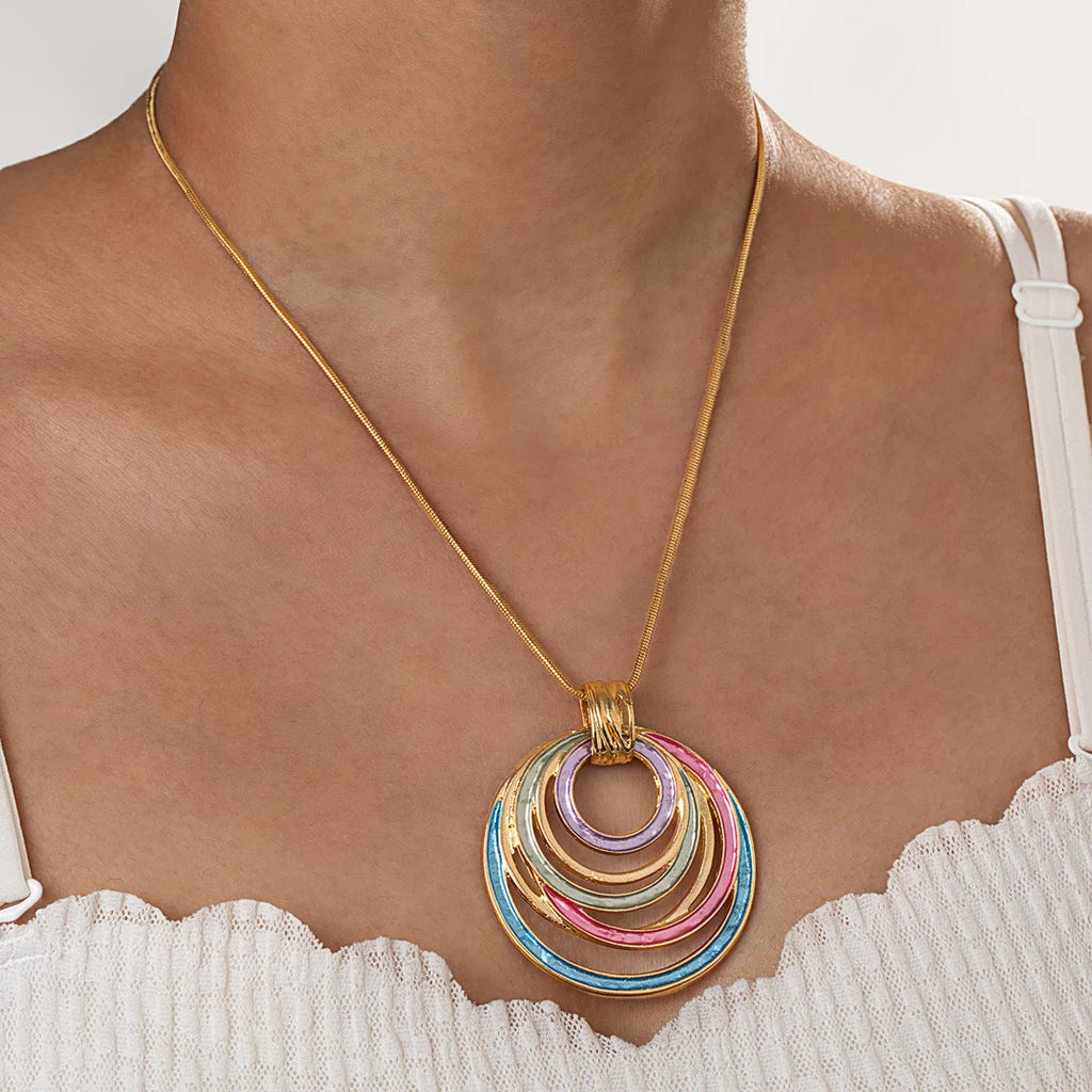 Boho Circle Pendant Necklace in Multi-Color Zinc Alloy