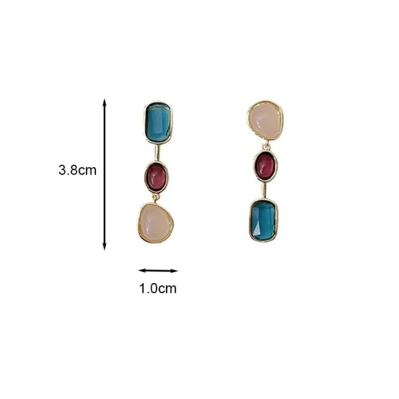 Asymmetric Colorful Resin Stone Alloy Drop Earrings
