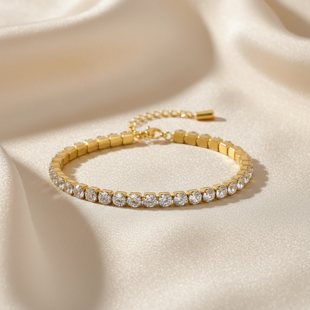 18K Gold Plated Stainless Steel Cubic Zirconia Tennis Anklet