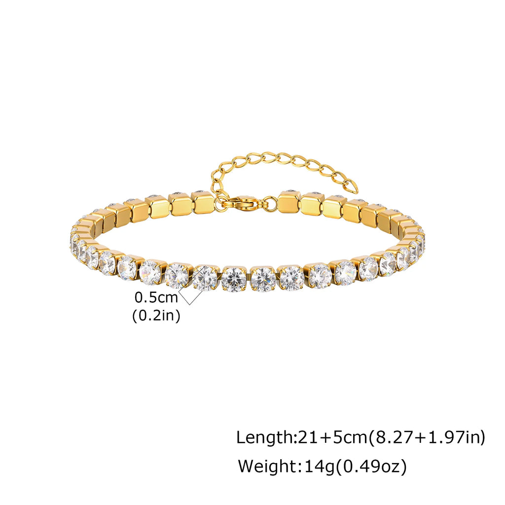18K Gold Plated Stainless Steel Cubic Zirconia Tennis Anklet