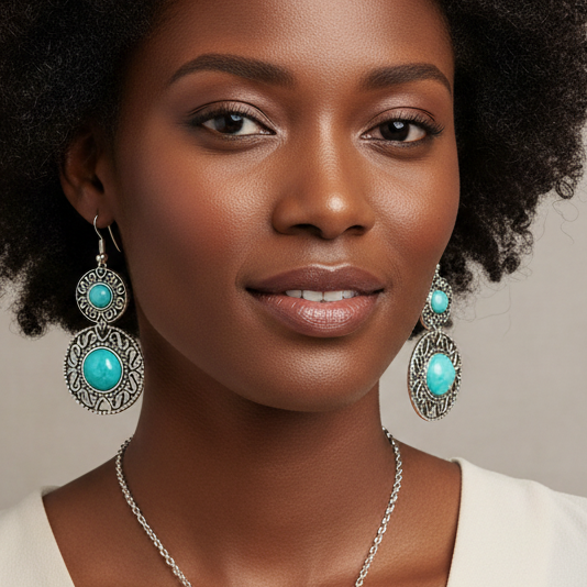 Alloy Sets of Bohemian Turquoise Earrings & Necklaces