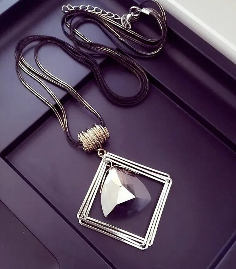 Bold Long Statement Necklace with Oversized Crystal Pendant - Choose Yours