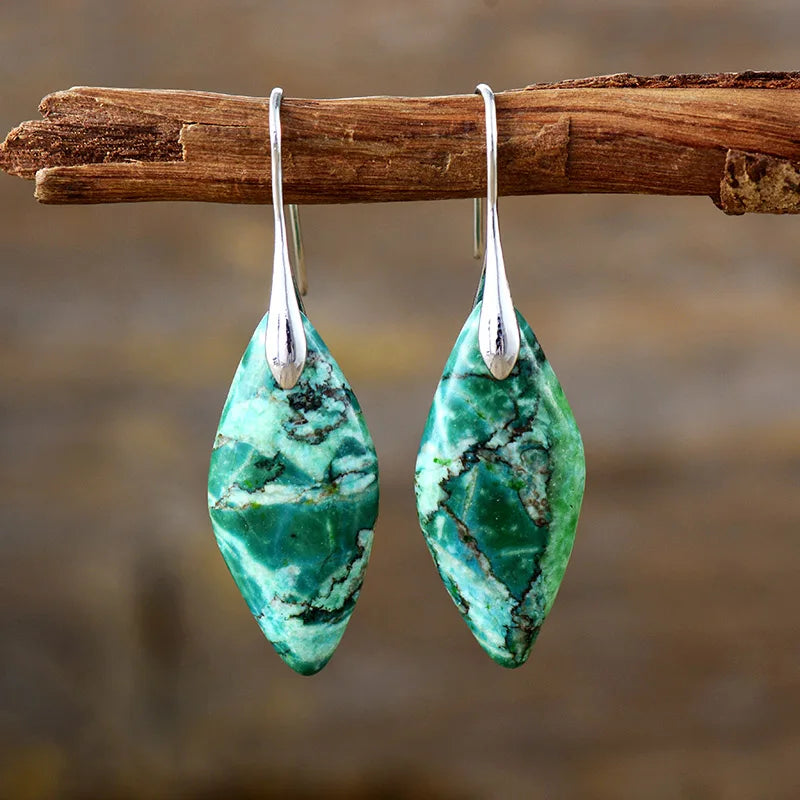 Bohemia Gold Plated Multicolored Natural Stone Leaf Drop Earrings