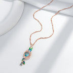14K Rose Gold Plated Copper Peacock Pendant Necklace with Blue Natural Zircon