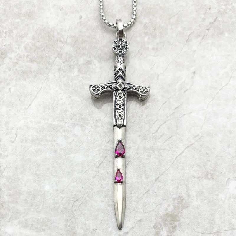 Sword Pendant Link Chain Necklace in 925 Sterling Silver