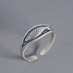 925 Sterling Silver Retro Fish Ring Adjustable