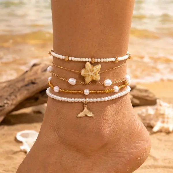 Bohemia Multilayer Rice Bead Starfish Summer Anklet - Choose Yours