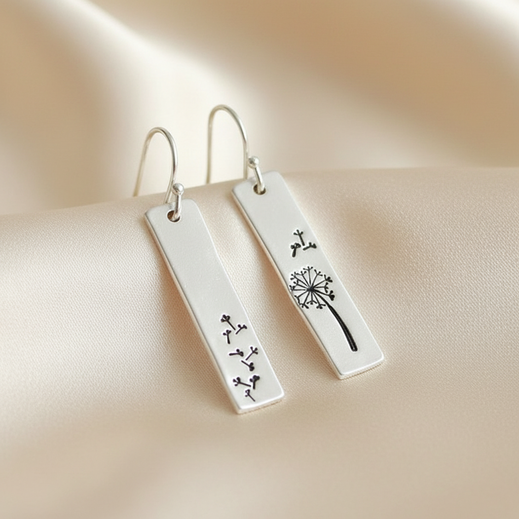 Dandelion Silver Tone Dangle Earrings