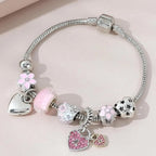 Love Heart Flower Crystal Pendant Charm Copper Bracelet