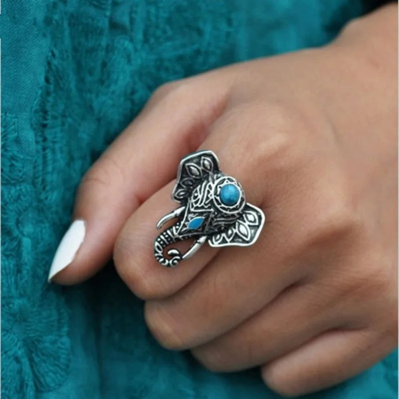 Turquoise Statement Rings – Bold Adjustable Boho Designs in Zinc Alloy