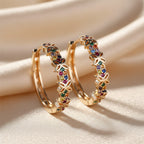 Flower Hoop Earrings in Copper Alloy with Cubic Zirconia Stones
