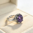 925 Sterling Silver Large Purple CZ Stone Adjustable Ring