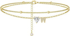 Initial 14K Gold-Plated Stainless-Steel Cubic Zirconia Heart Anklet