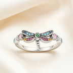 Colorful Dragonfly Ring in 925 Sterling Silver with Zircon Stones