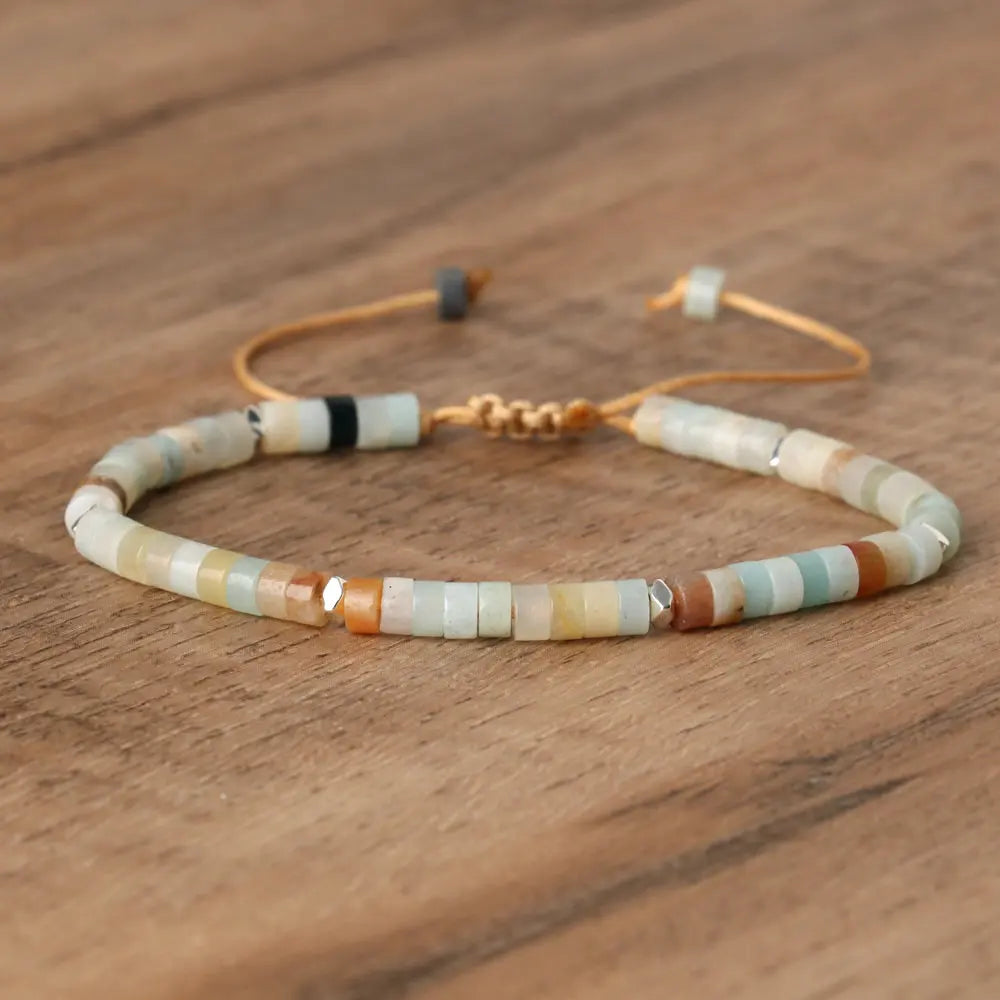 Adjustable Rope Bracelet with Natural Stone Beads - Large Selection