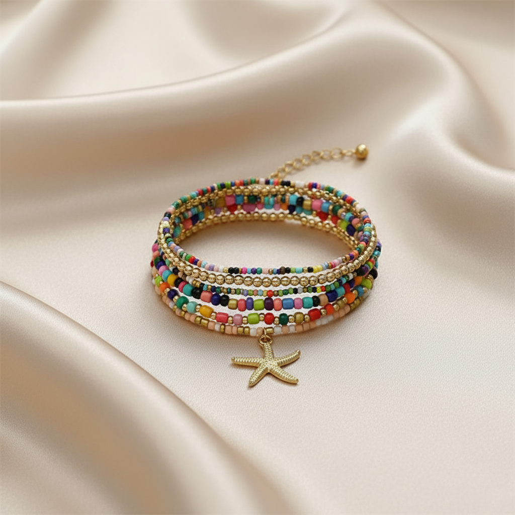 Bohemia Multilayer Rice Bead Starfish Summer Anklet - Choose Yours