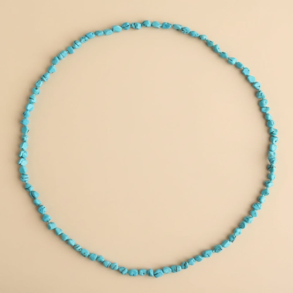 Boho Long Knotted Natural Turquoise Beads Necklace