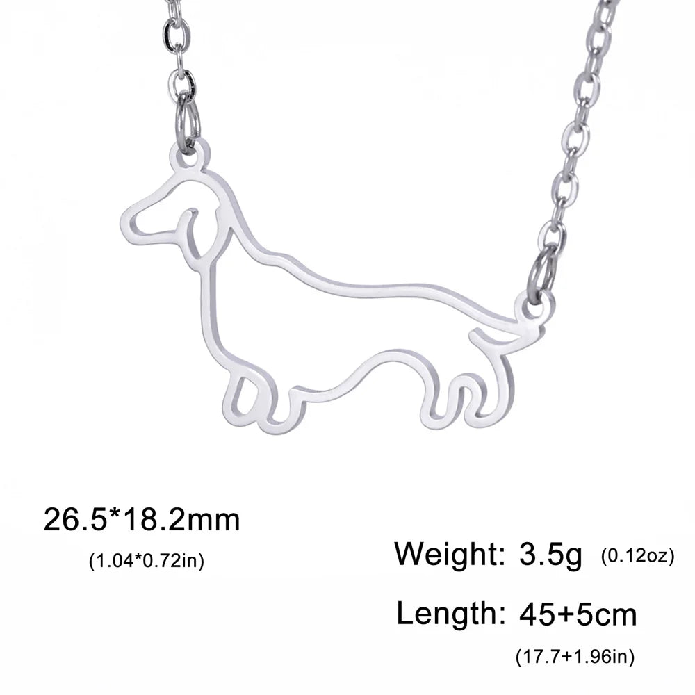 Stainless Steel Pendant Necklace Dachshund Dog Cutout Heart - 4 Options