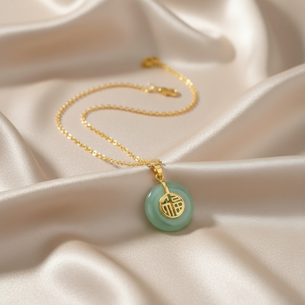 Good Fortune Green & White Jade Pendant Necklace