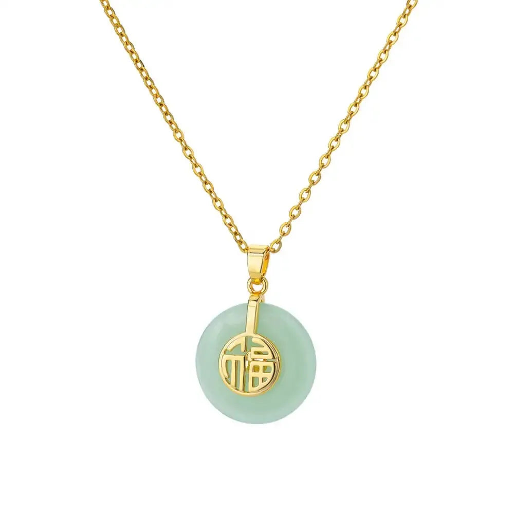 Good Fortune Green & White Jade Pendant Necklace