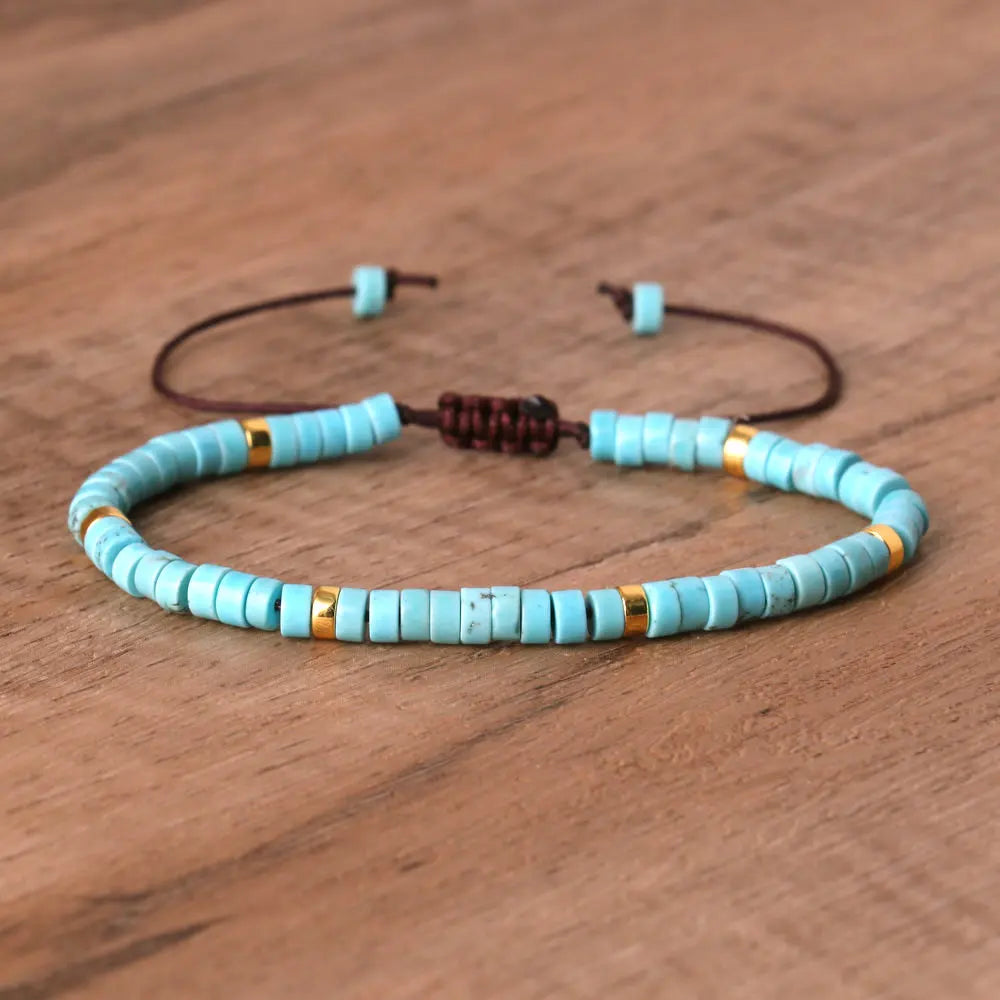 Adjustable Rope Bracelet with Natural Stone Beads - Large Selection