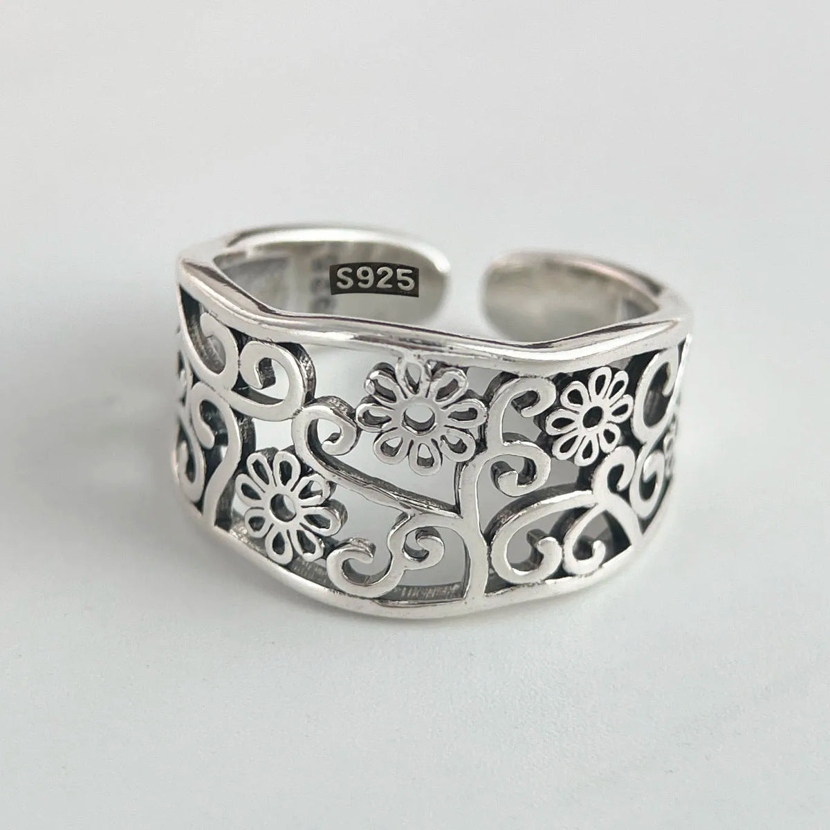 925 Sterling Silver Adjustable Flower Ring