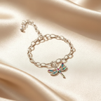 925 Sterling Silver Dragonfly Multicolor Zircon Charm Pendant Bracelet