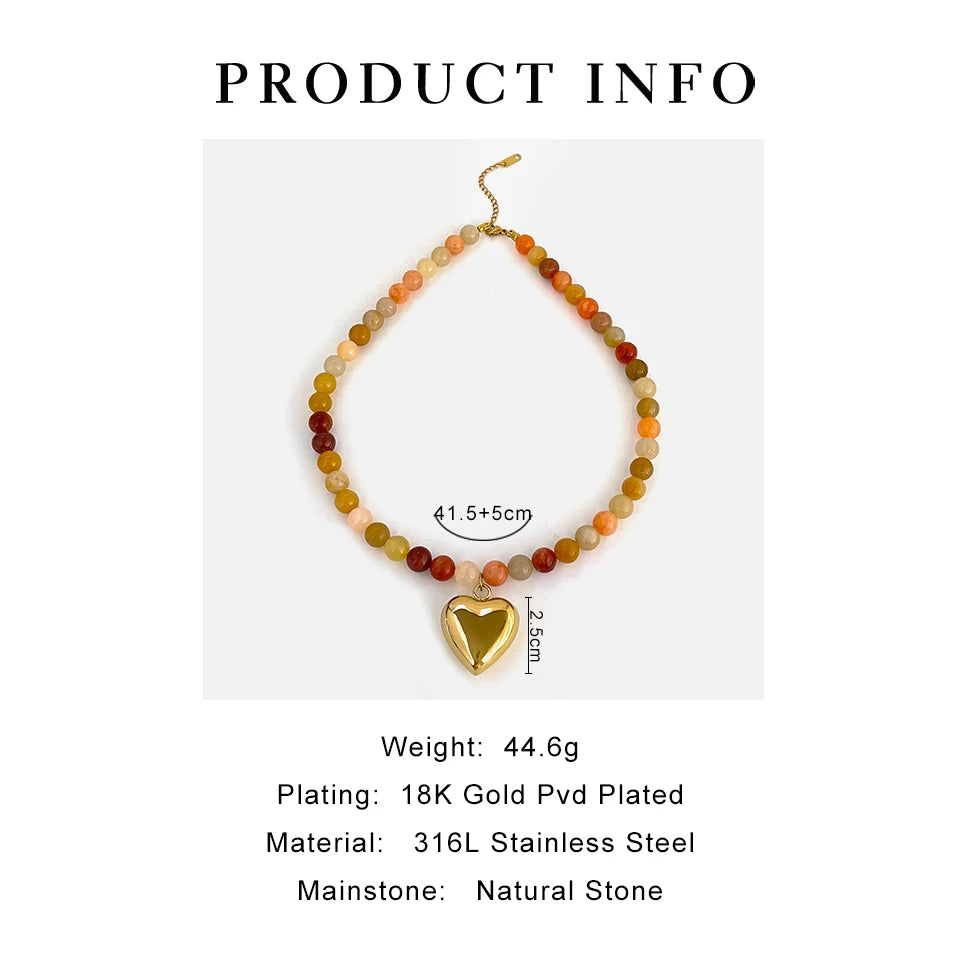 18K Gold-Plated Steel Necklace – Boho Brown & Orange Natural Stone