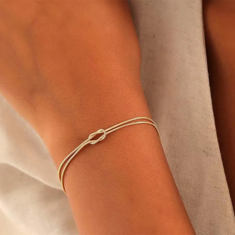 Unisex Stainless Steel Snake Chain Knot Bracelet - Handmade, Minimalist