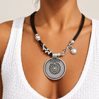 Vintage-Inspired Carved Floral Circle Pendant Necklace