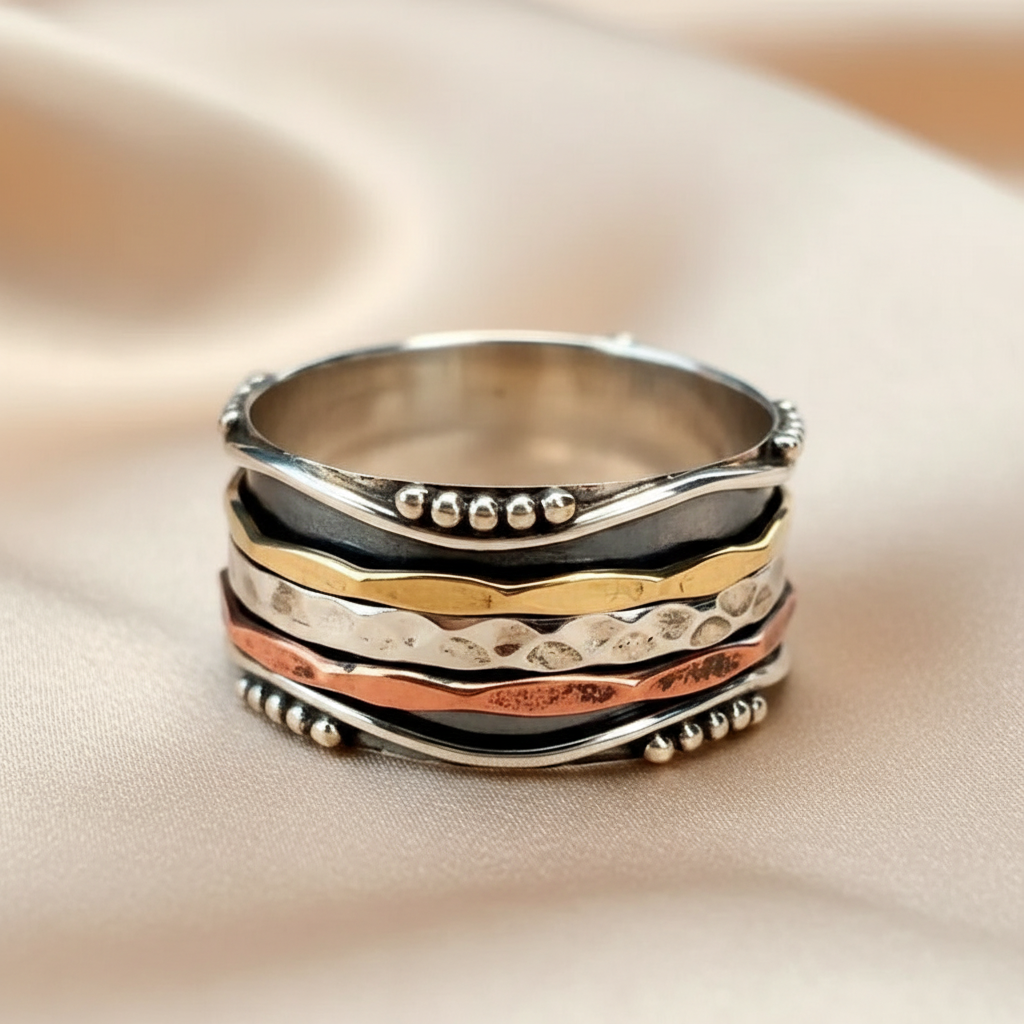 Multicolor Vintage Boho Ring – Unisex Textured Statement Band