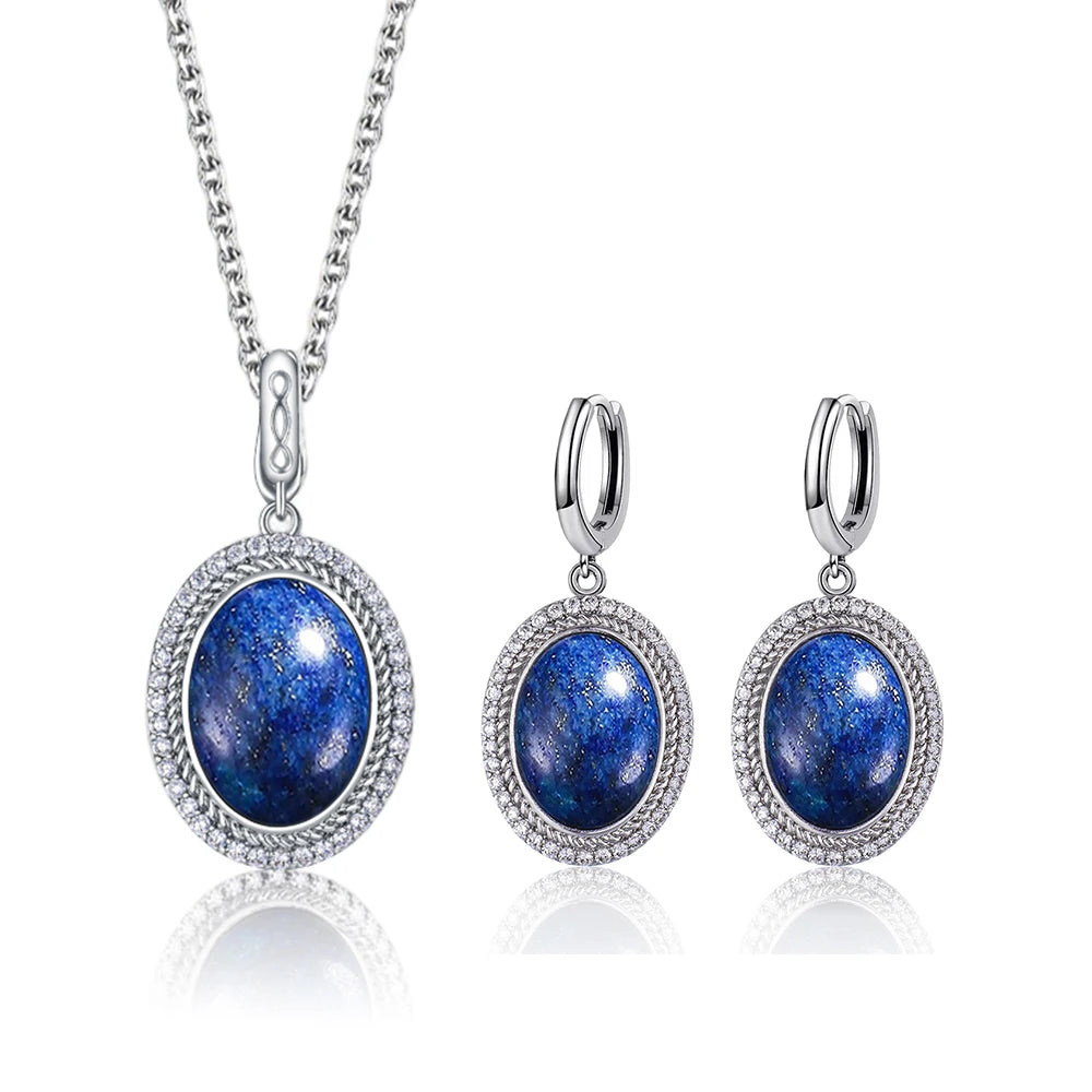 925 Sterling Silver Natural Moonstone Pendant & Earrings Set - Choose Your Stone