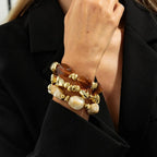 3 Pcs Set Acrylic Resin Copper Coated Bead Bracelets - Y2K Bohemian Uneven Various Forms