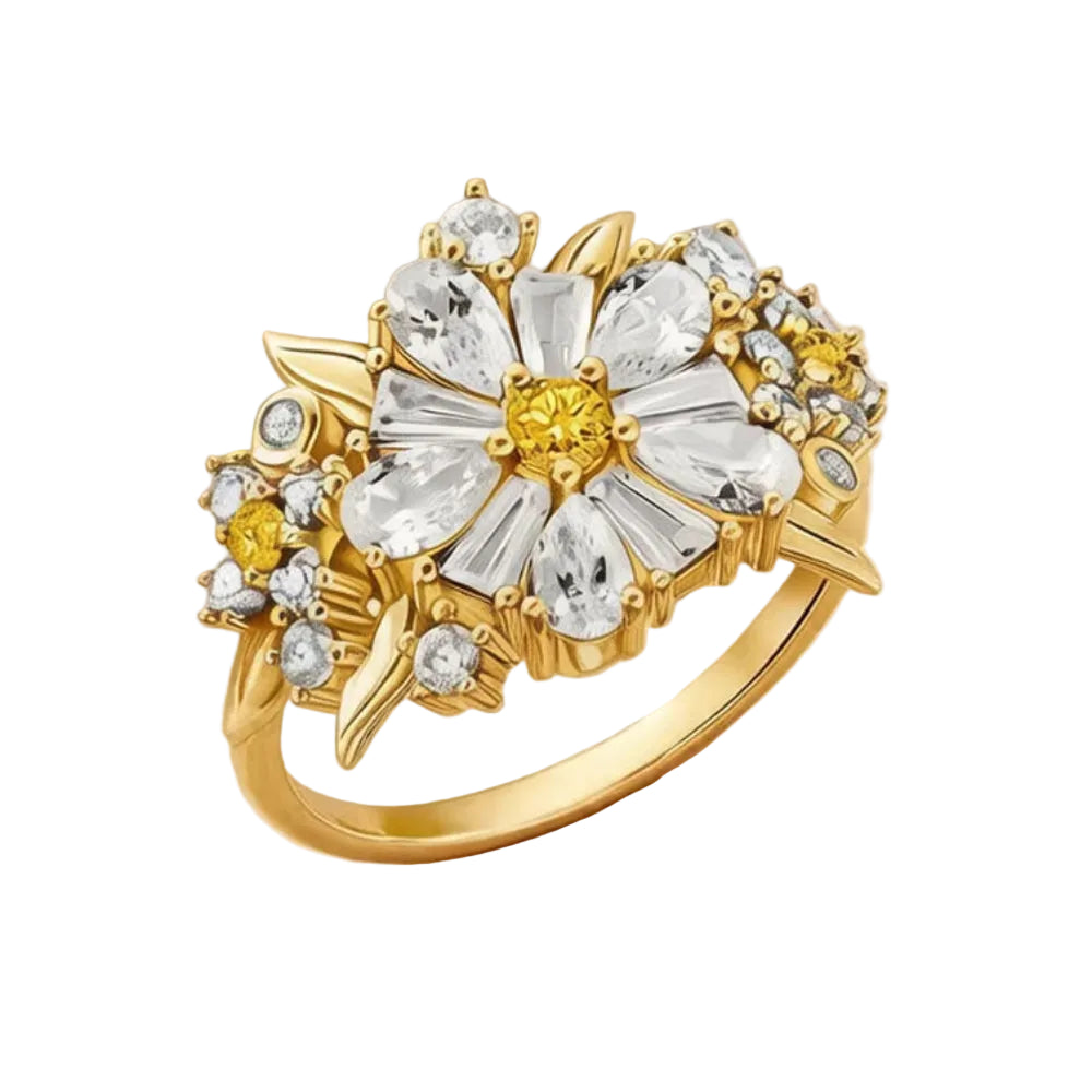 Gold-plated Daisy Cocktail Ring in Sterling Silver with Zircons