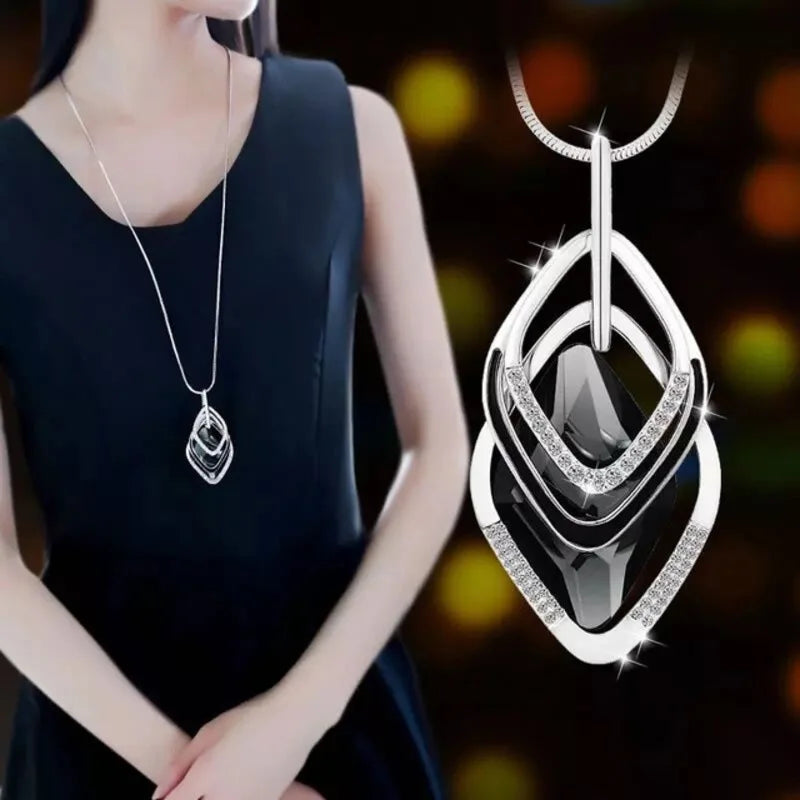 Bold Long Statement Necklace with Oversized Crystal Pendant - Choose Yours