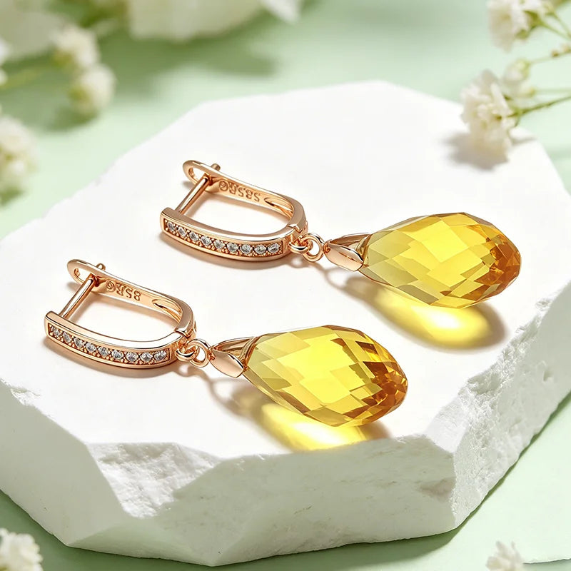 Rose Gold-Plated Copper Drop Earrings with Natural Zircon Stones