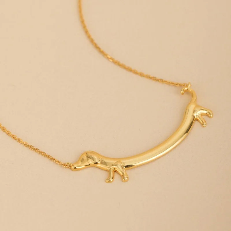18K Gold Plated Zinc Alloy Dachshund Sausage Dog Necklace