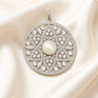 Large White Opal Pendant in 925 Sterling Silver with Zircons