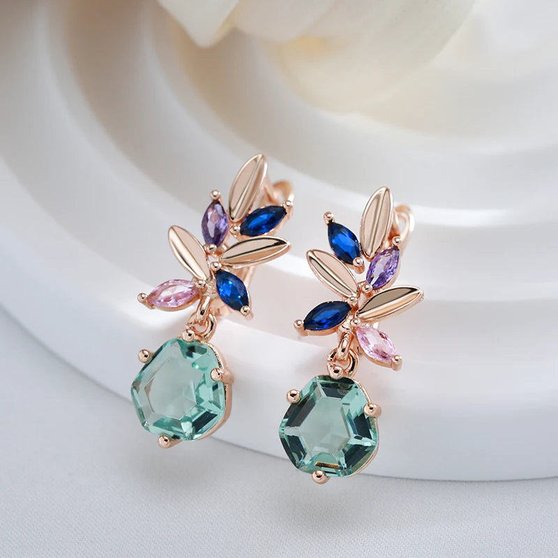 14K Rose Gold Plated Copper Floral Earrings with Natural Green Zircon
