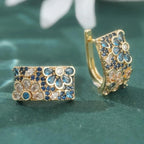 Retro Blue Zircon Flower Hoop Alloy Earrings