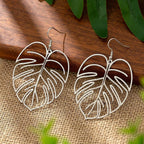 Stainless Steel Bohemian Hollow Exaggerated Leaf Dangle Drop Earrings