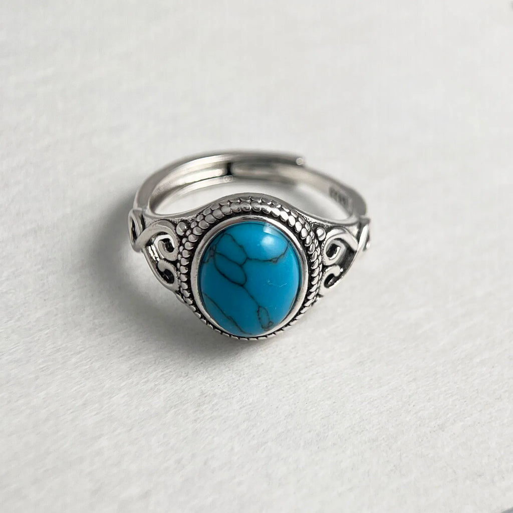 925 Sterling Silver Stone Adjustable Ring with Turquoise