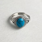 925 Sterling Silver Stone Adjustable Ring with Turquoise