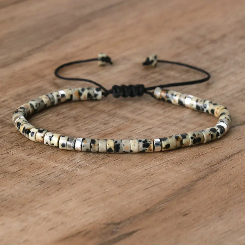 Adjustable Rope Bracelet with Natural Stone Beads - Large Selection