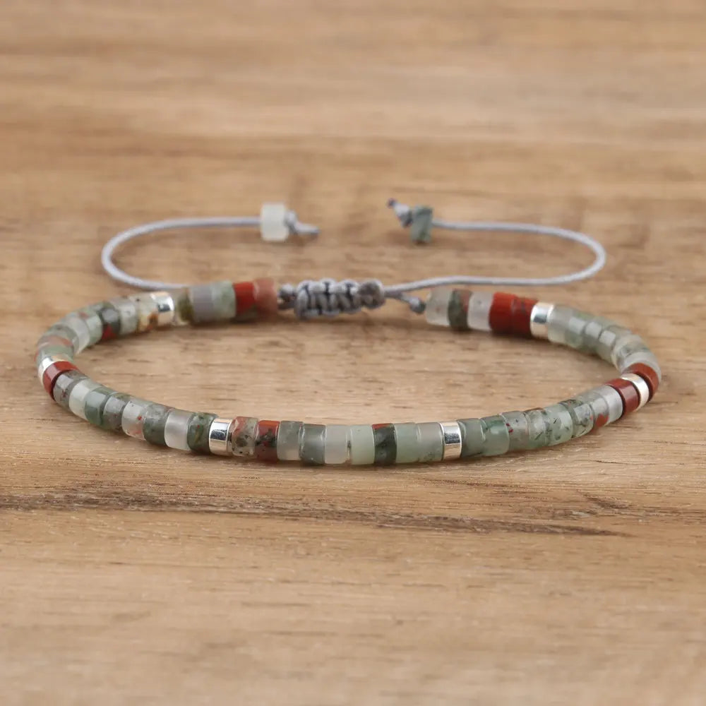 Adjustable Rope Bracelet with Natural Stone Beads - Large Selection