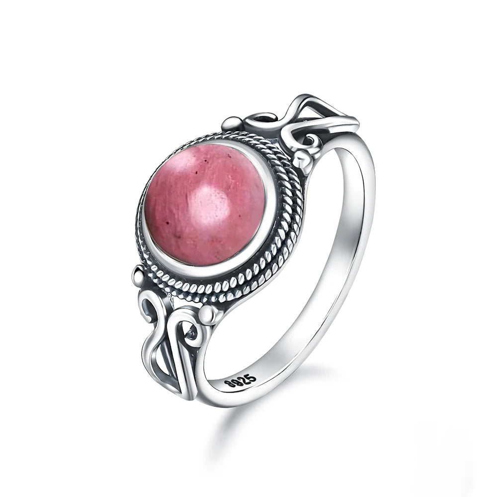 925 Sterling Silver Gemstone Ring – 8mm Natural Stone, Choose Your Favorite Gemstone