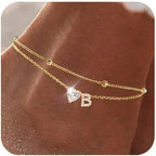 Initial 14K Gold-Plated Stainless-Steel Cubic Zirconia Heart Anklet